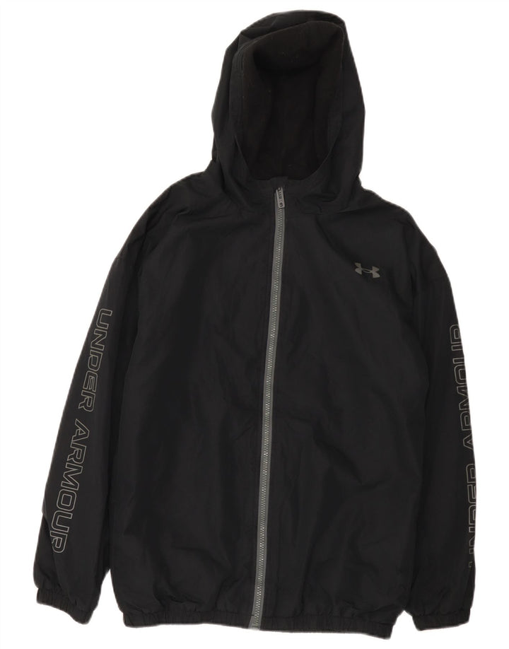 Jaqueta de chuva com capuz gráfico Under Armour Boys 13-14 anos poliéster preto