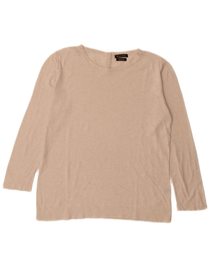 Massimo Dutti Top feminino oversized manga comprida Reino Unido 16 algodão bege grande