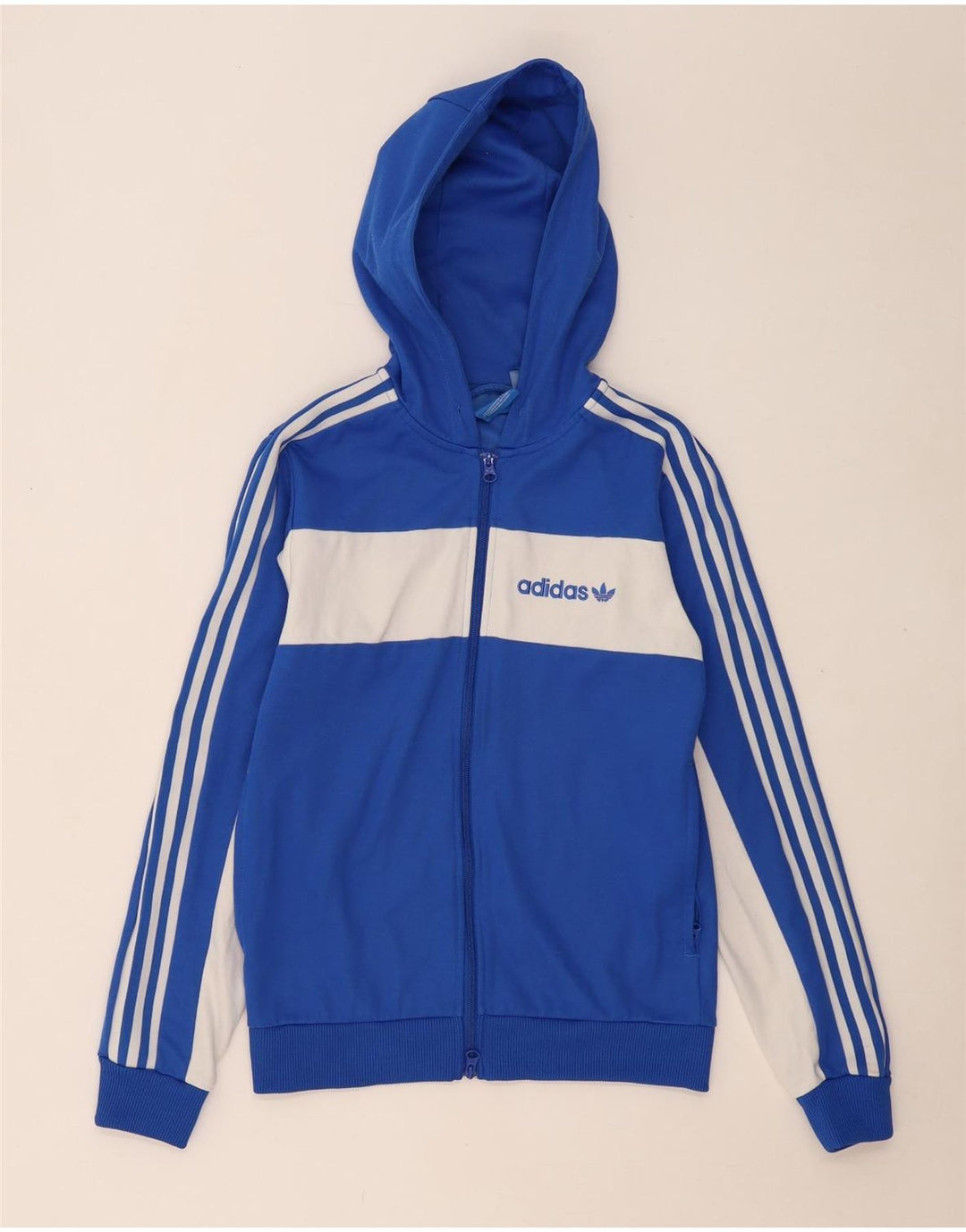 ADIDAS Mens Zip Hoodie Sweater XS Azul Colourblock Algodão