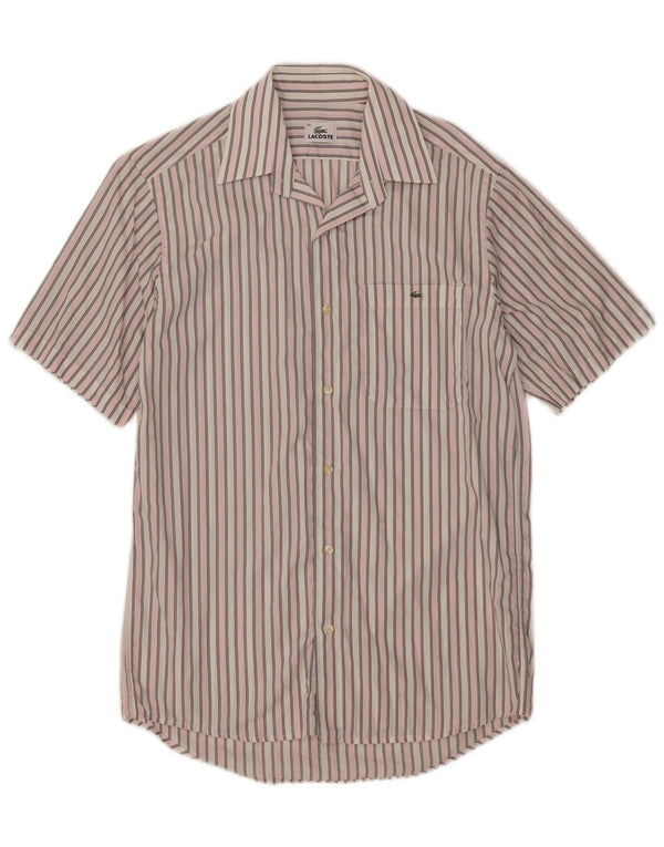 Lacoste Camisa masculina de manga curta tamanho 38 algodão listrado rosa médio
