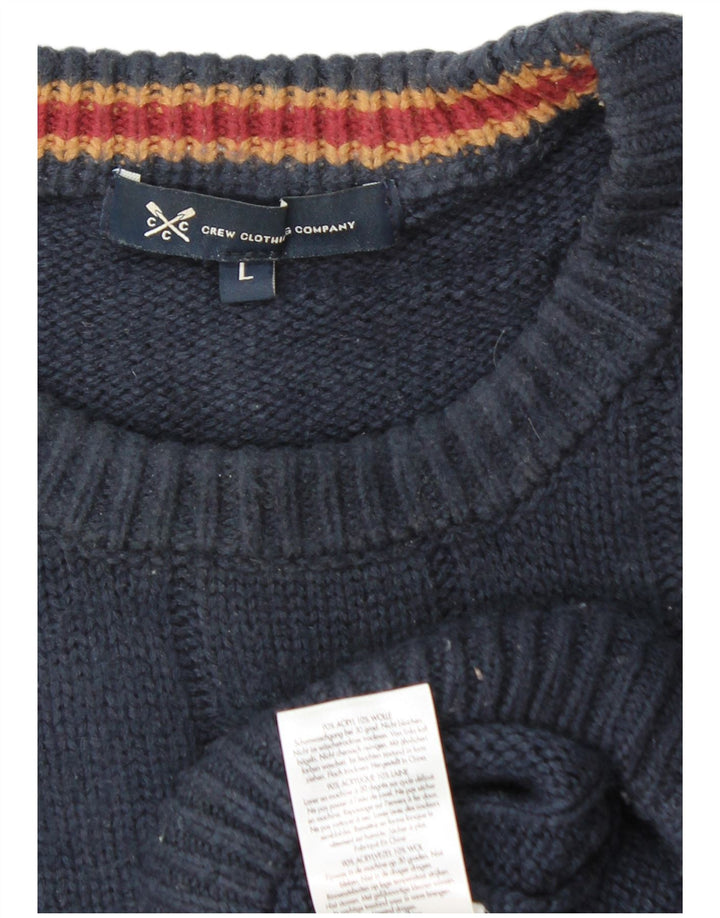 CREW CLOTHING Suéter masculino com gola redonda grande acrílico azul marinho