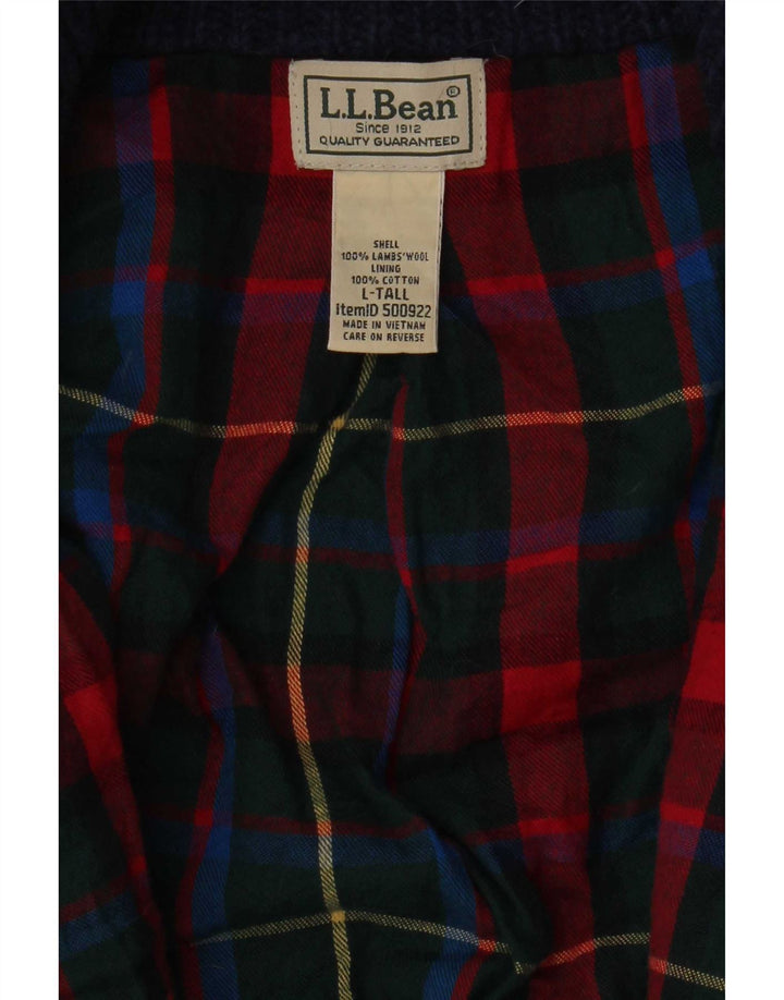 L.L.Bean Suéter cardigã alto masculino grande lã de cordeiro azul marinho