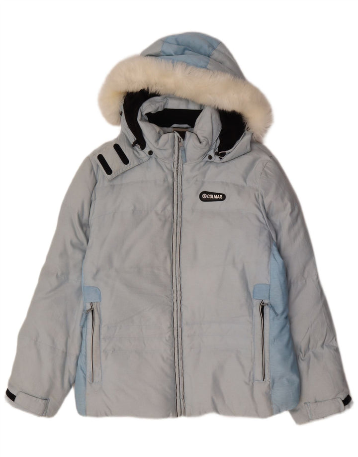 Jaqueta de esqui feminina com capuz Colmar EU 42 grande bloco colorido azul