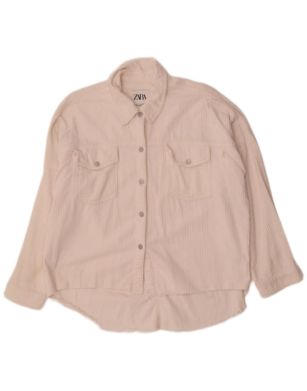 Camisa feminina de veludo cotelê Zara UK 10 pequeno algodão branco
