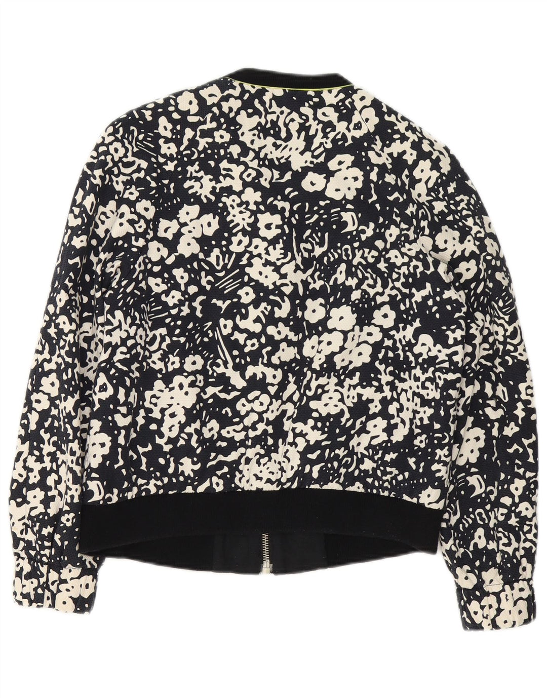 Jaqueta bomber feminina Zara com zíper completo Reino Unido 14 algodão floral preto médio