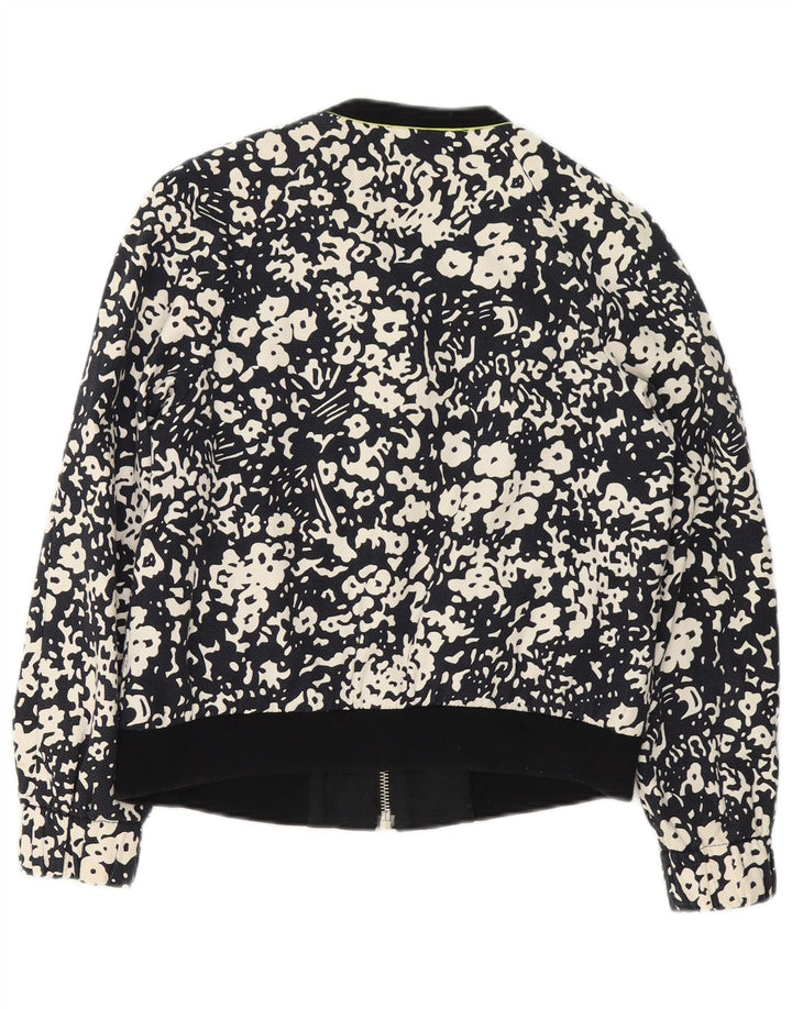 Jaqueta bomber feminina Zara com zíper completo Reino Unido 14 algodão floral preto médio