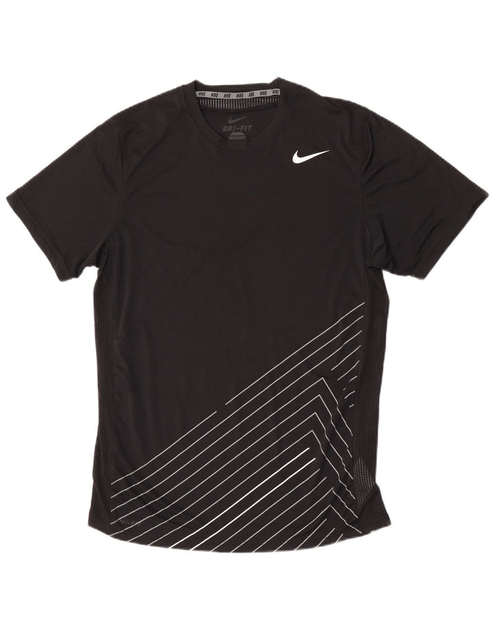 Nike Mens Dri Fit Camiseta Top Médio Preto Listrado Poliéster