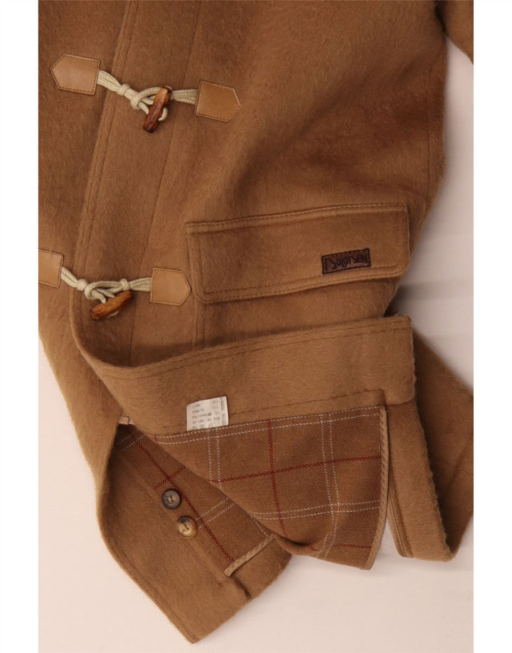 Casaco Duffle Masculino Vintage com Capuz UK 40 Lã Bege Grande