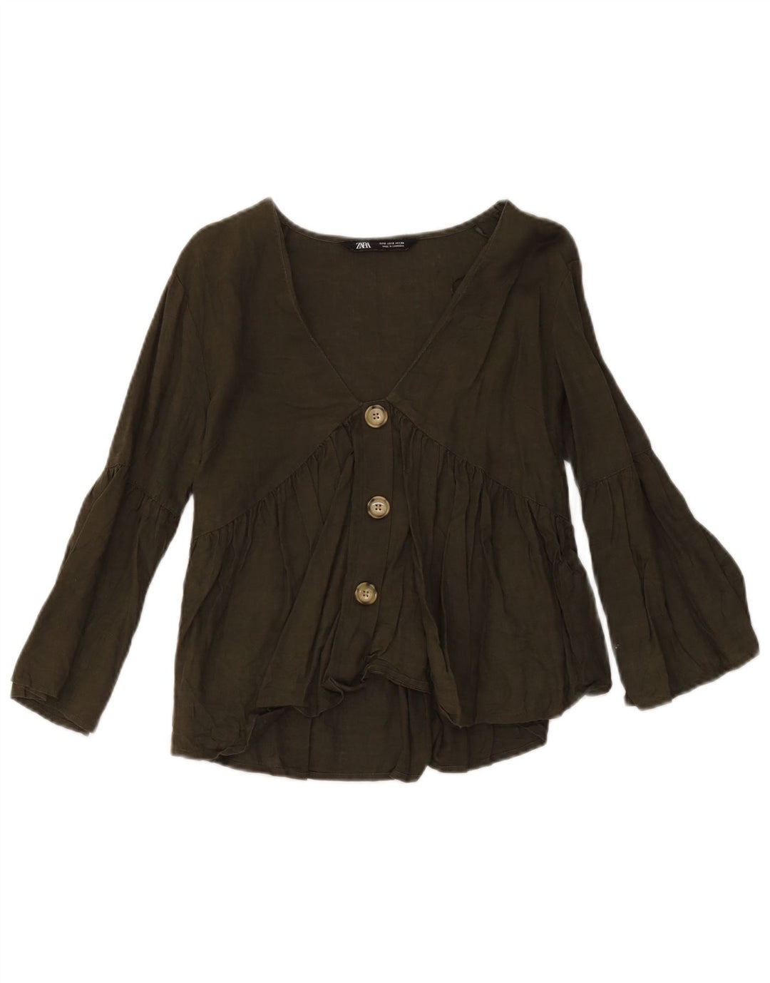 Blusa camisa feminina Zara UK 10 pequena linho verde