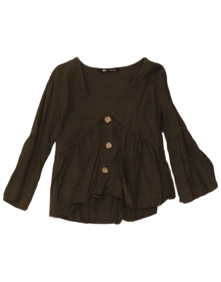 Blusa camisa feminina Zara UK 10 pequena linho verde