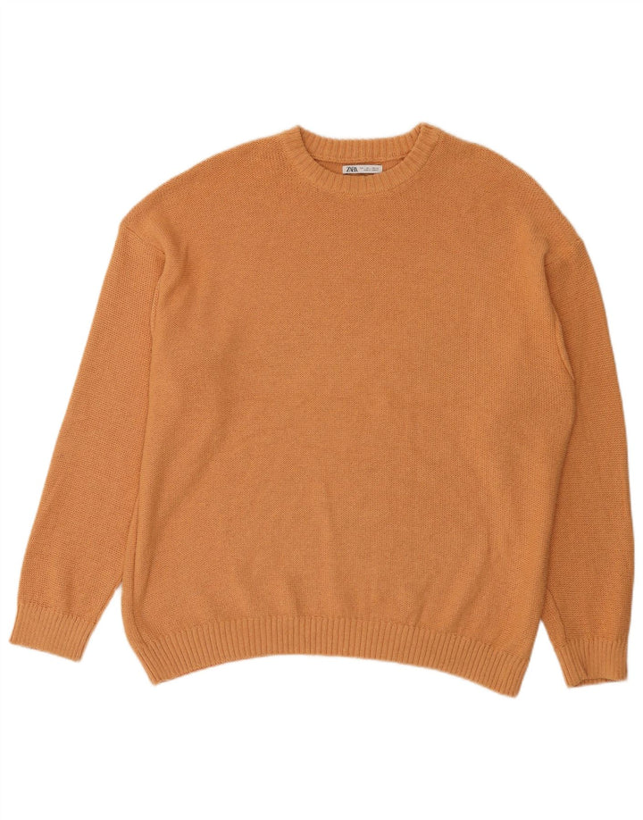 Zara Suéter masculino com gola redonda, grande algodão laranja
