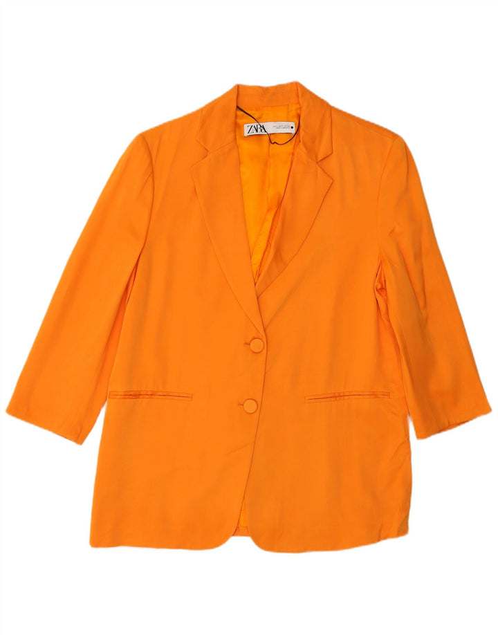 Jaqueta blazer feminina Zara de grandes dimensões com 2 botões Reino Unido 10 pequena viscose laranja