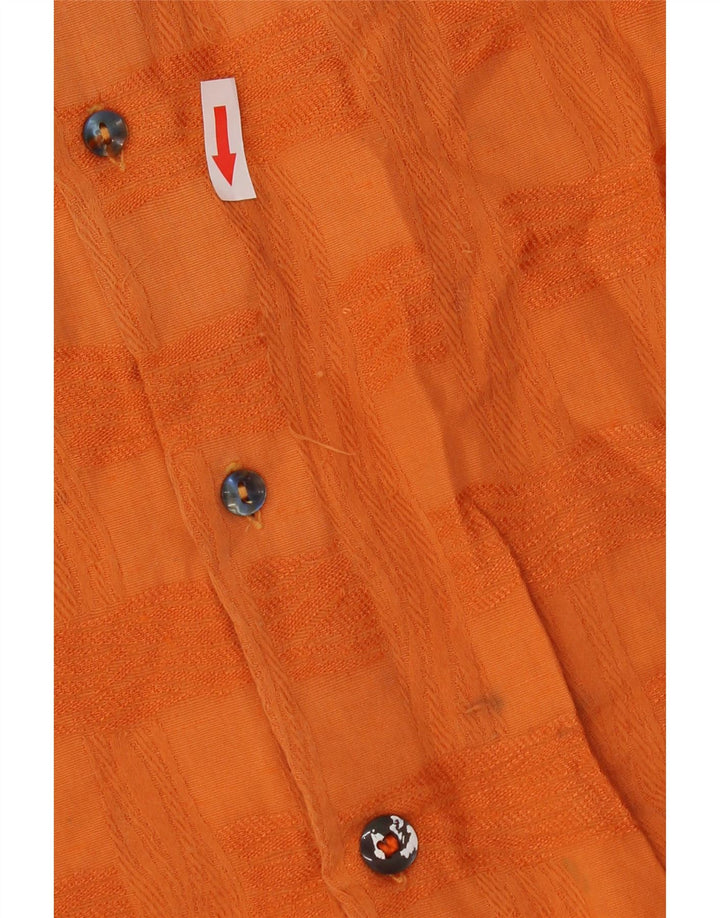 Camisa masculina VINTAGE de manga curta grande algodão xadrez laranja