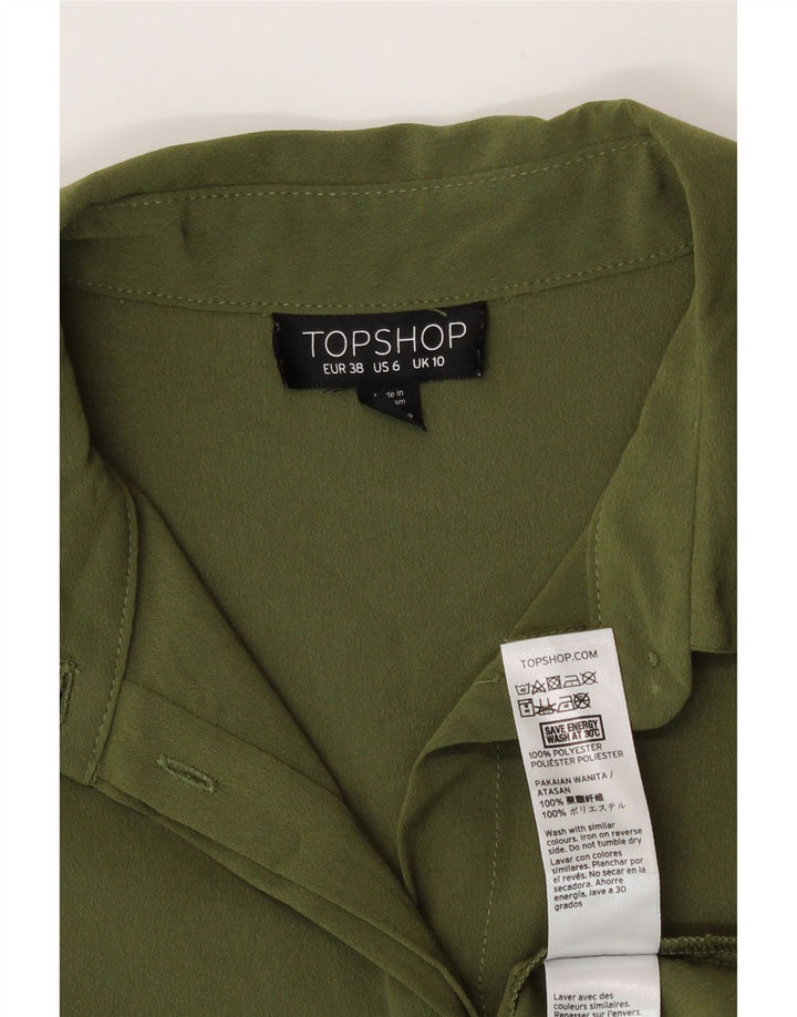 Blusa feminina Topshop UK 10 pequena poliéster cáqui