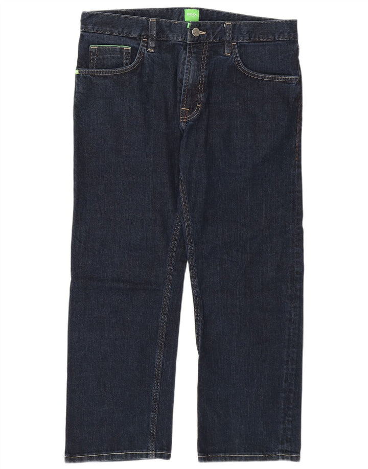 HUGO BOSS Calça jeans masculina cortada W33 L25 algodão azul marinho
