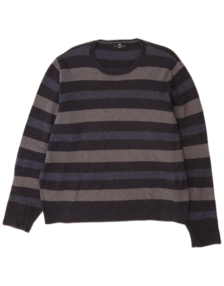 Suéter masculino Marks & Spencer com gola redonda listrado azul marinho médio