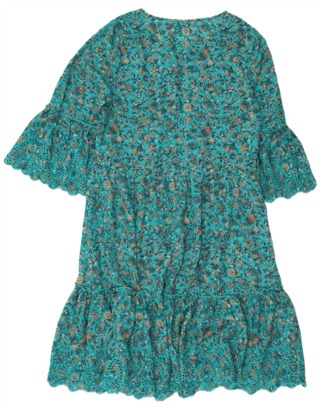 NEXT Vestido feminino manga 3/4 linha A UK 12 poliéster floral azul médio