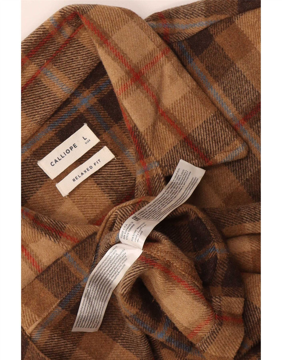 Camisa masculina de flanela com ajuste relaxado Calliope grande poliéster xadrez marrom