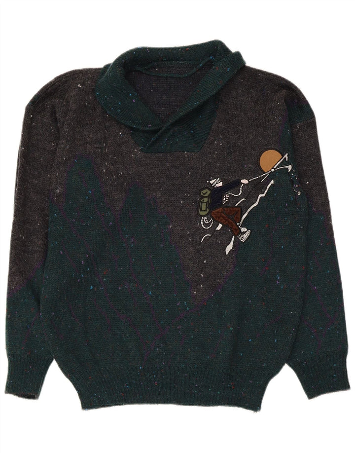 Suéter masculino vintage com gola xale e gola média multicolorida manchada
