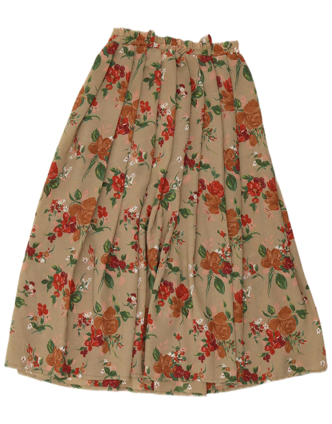Saia evasê feminina VINTAGE médio W28 poliéster floral bege