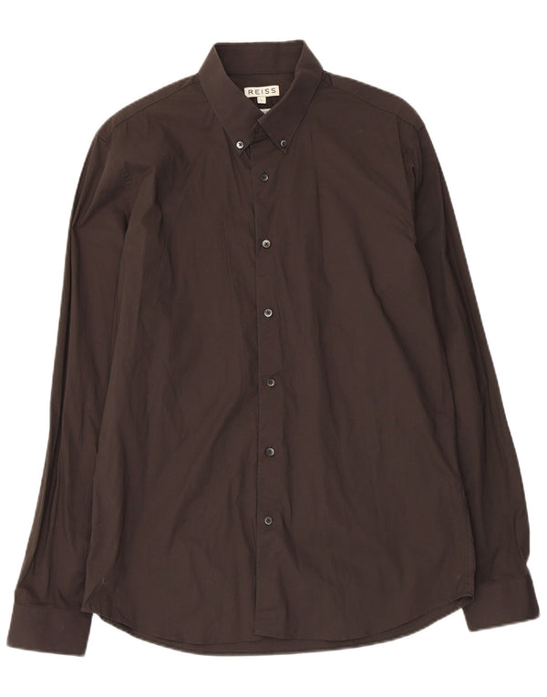 Camisa masculina Reiss Slim Fit grande algodão preto