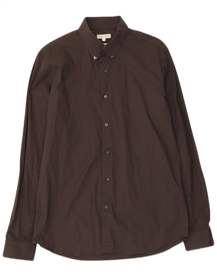 Camisa masculina Reiss Slim Fit grande algodão preto