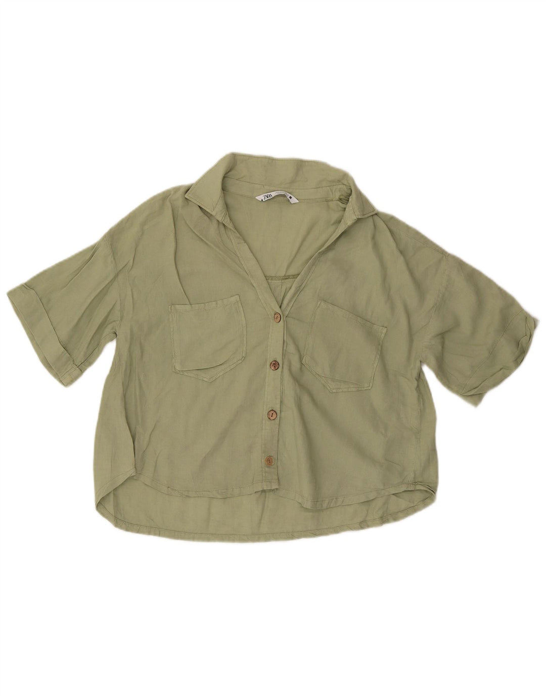 Camisa feminina Zara manga curta grande tamanho UK 10 pequena verde