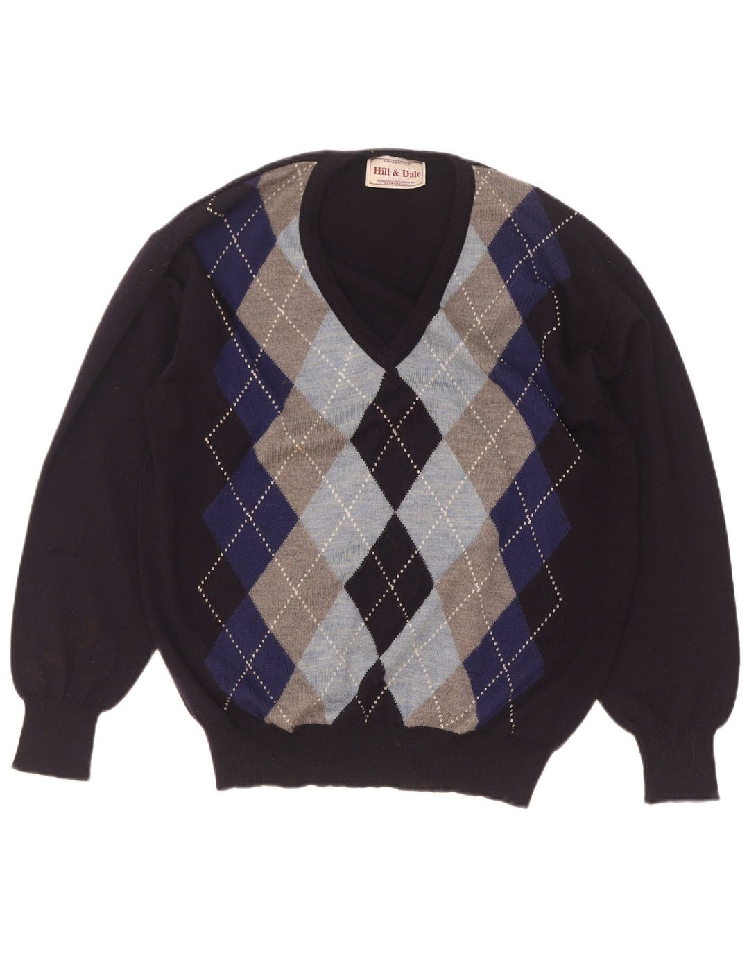 Suéter masculino vintage com decote em V IT 48 Médio Azul Marinho Argyle/Diamante