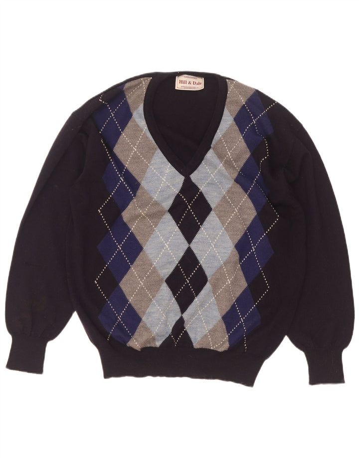 Suéter masculino vintage com decote em V IT 48 Médio Azul Marinho Argyle/Diamante