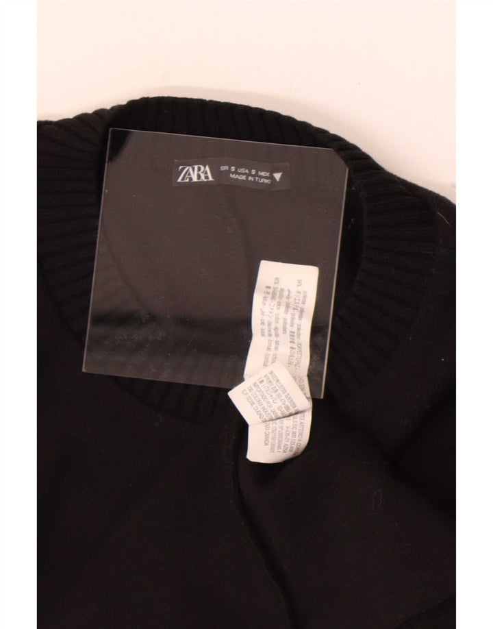 Zara Suéter feminino com gola redonda, Reino Unido 10, pequeno, preto, poliéster