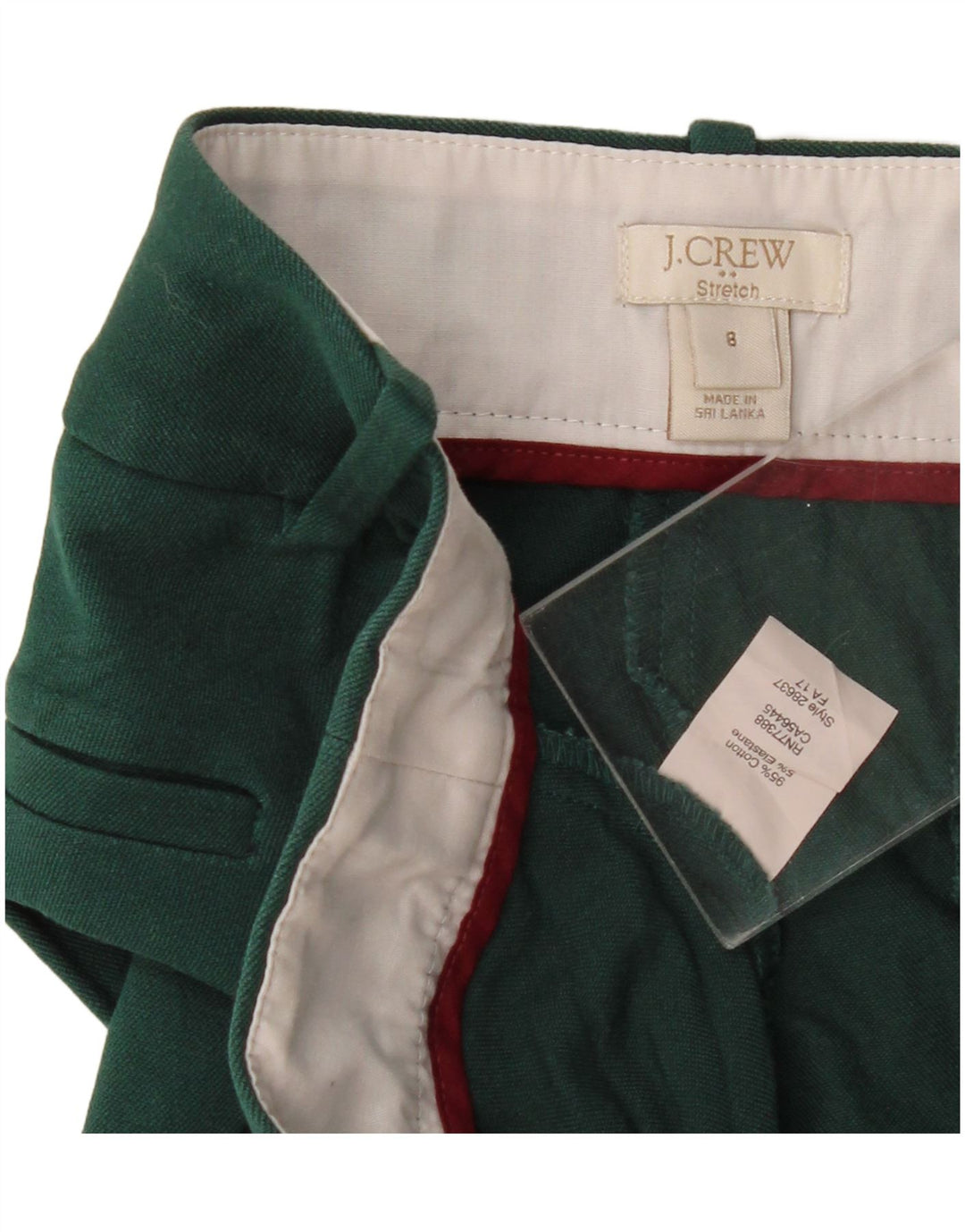 J. CREW Calça feminina reta cortada EUA 8 médio W32 L26 algodão verde