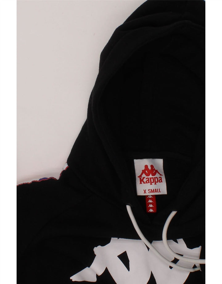 KAPPA Womens Graphic Crop Hoodie Jumper UK 6 XS Black Vintage Kappa and Second-Hand Kappa from Messina Hembry 