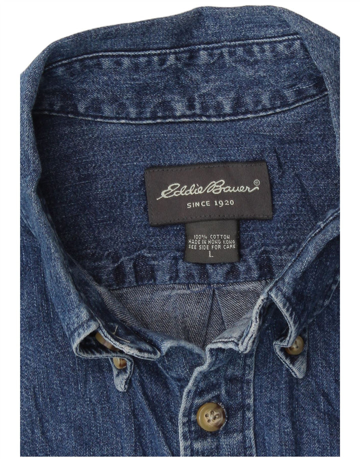 Camisa jeans masculina de manga curta Eddie Bauer grande algodão azul