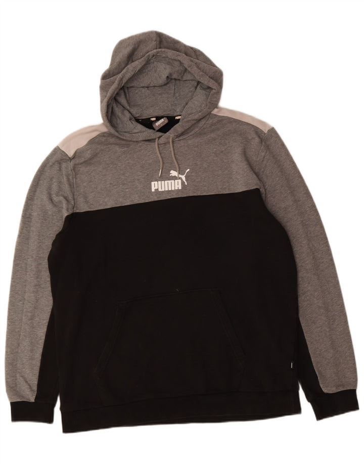 PUMA masculino gráfico moletom com capuz XL cinza colorblock algodão