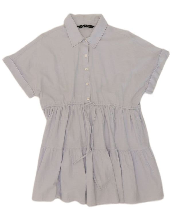 Vestido feminino Zara em camadas UK 10 pequeno algodão azul