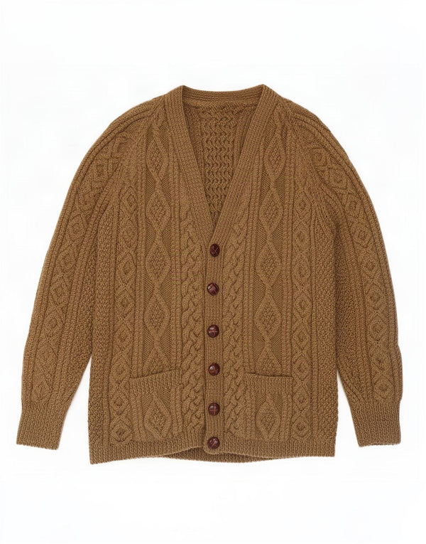 Suéter cardigã masculino vintage médio cáqui