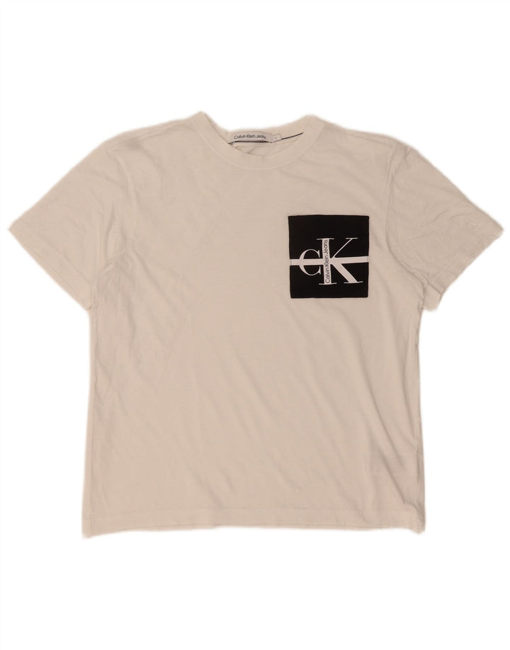 Camiseta masculina Calvin Klein com estampa gráfica pequena de algodão branco