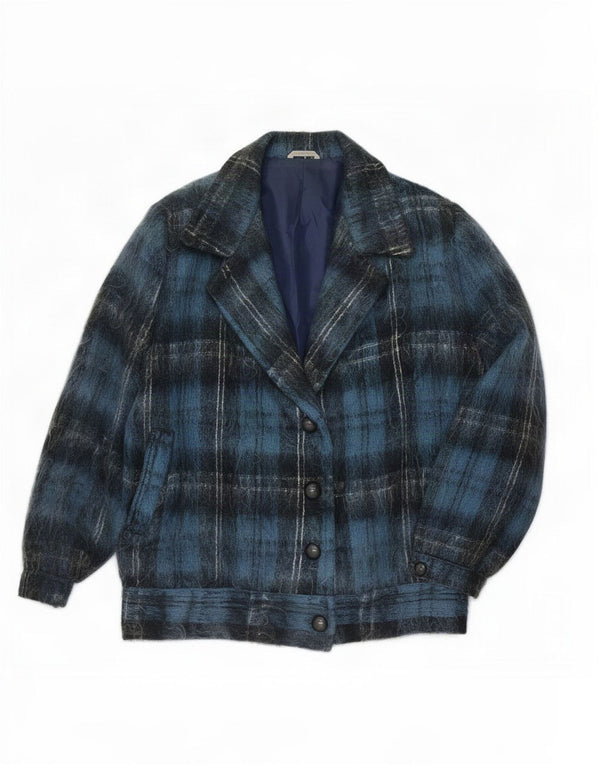 Wampum Womens Windbreaker Coat UK 18 XL Navy Blue Check Wool