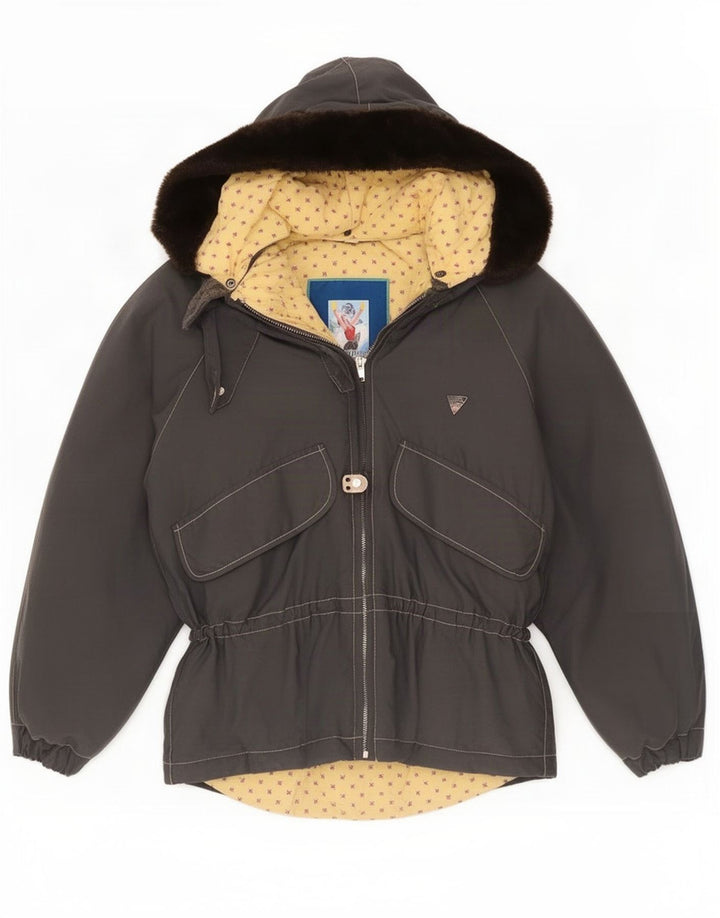 Jaqueta de esqui com capuz feminino cartão postal IT 42 nylon cinza médio