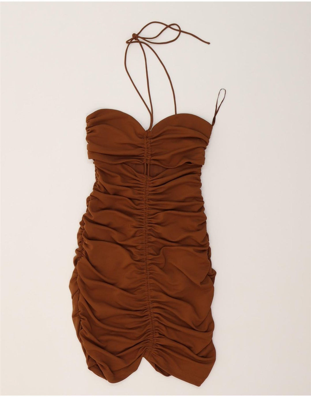 Vestido feminino Zara Halter Bodycon UK 12 poliéster marrom médio