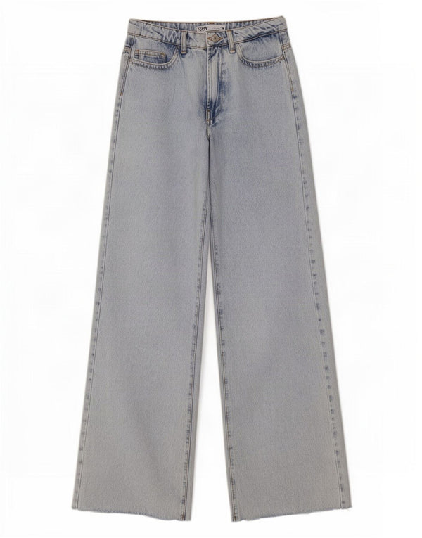 Zara Calça jeans feminina cintura alta com perna larga EU 36 XS W26 L32 azul