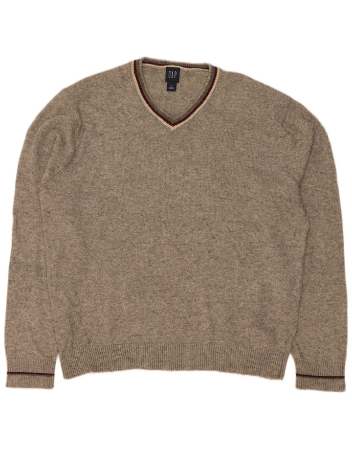Suéter masculino Gap com decote em V grande algodão manchado cinza