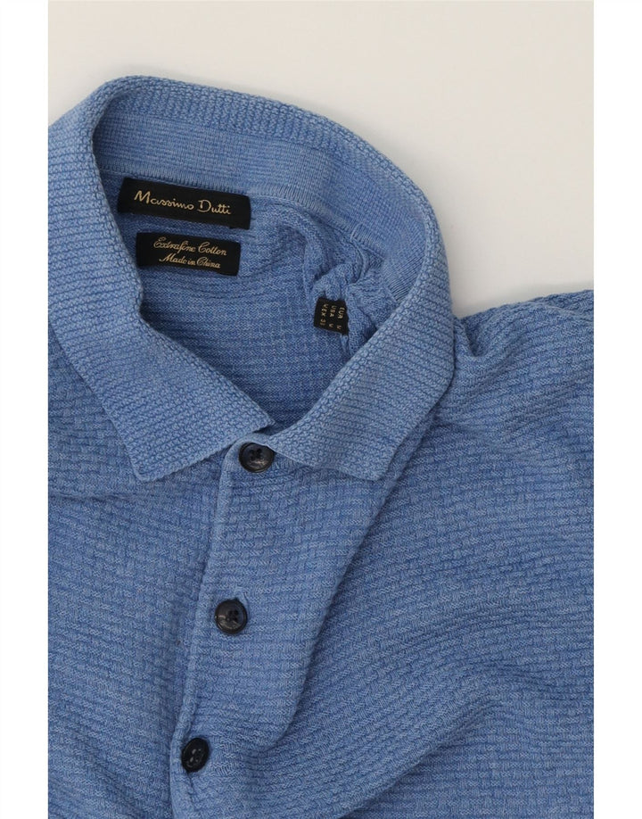 Suéter masculino MASSIMO DUTTI de manga curta com gola polo azul médio