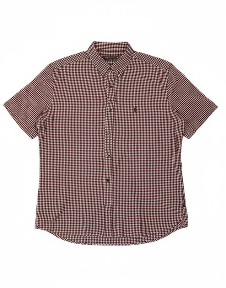 Camisa masculina de manga curta FRENCH CONNECTION XL marrom algodão gingham
