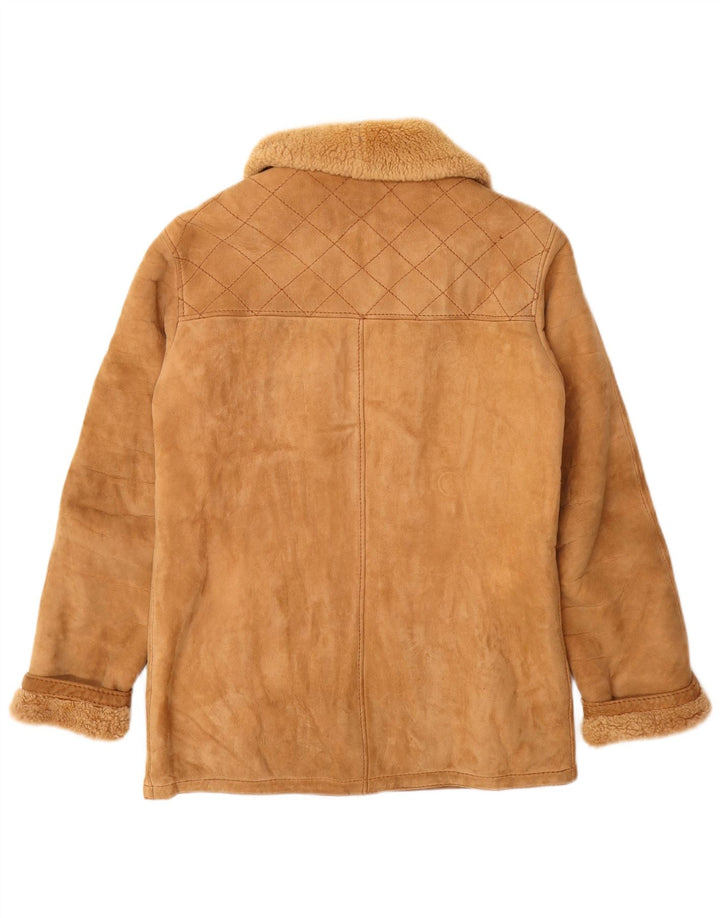 Jaqueta feminina vintage de shearling IT 46 grande couro bege