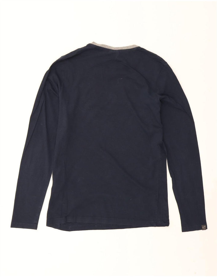 Jack & Jones Camiseta masculina gráfica de manga comprida médio algodão azul marinho