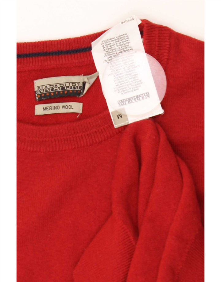Suéter masculino Napapijri com gola redonda, lã Merino vermelha média