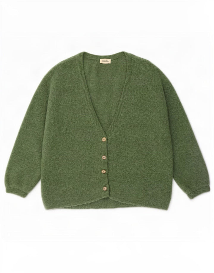 Suéter cardigã feminino vintage manga 3/4 oversized Reino Unido 14 verde médio