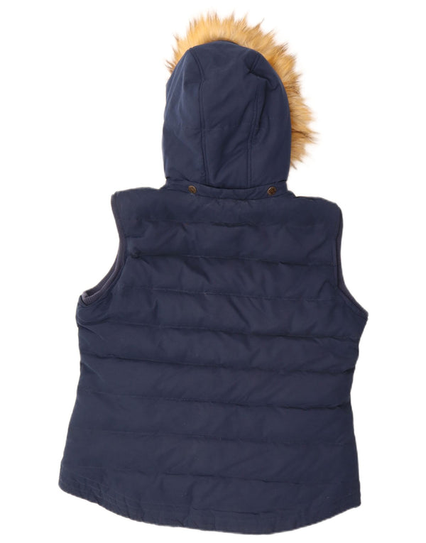Gilet acolchoado com capuz feminino Fat Face UK 14 grande poliéster azul marinho