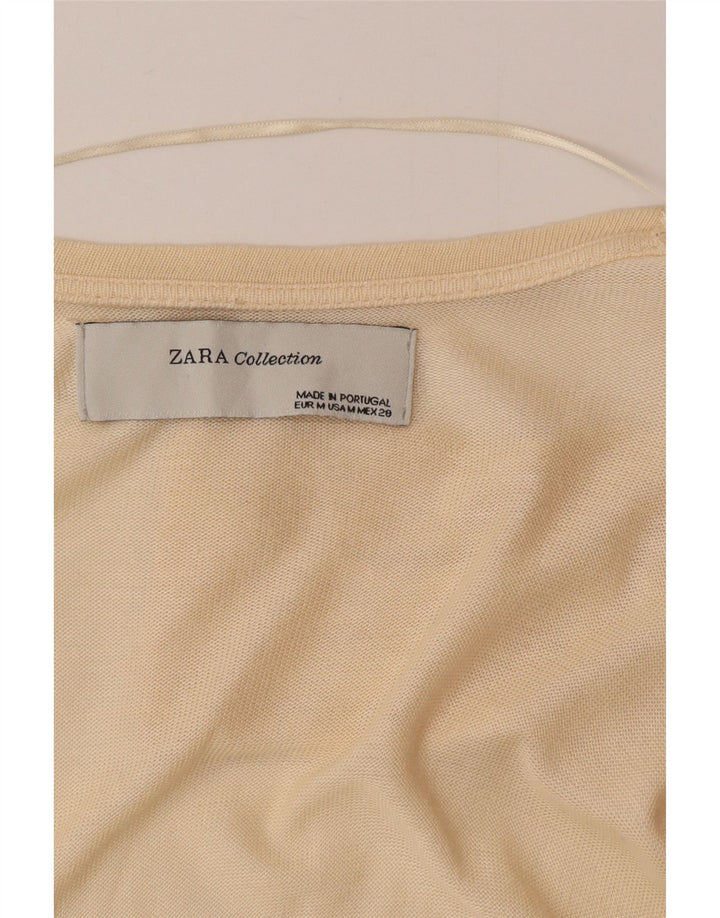 Suéter cardigã feminino Zara Longline Reino Unido 12 médio bege